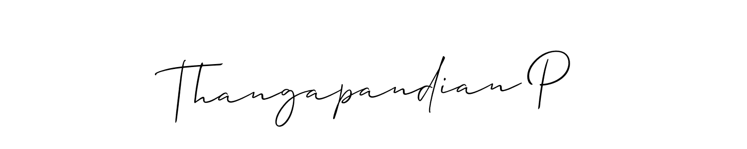 Design your own signature with our free online signature maker. With this signature software, you can create a handwritten (Allison_Script) signature for name Thangapandian P. Thangapandian P signature style 2 images and pictures png