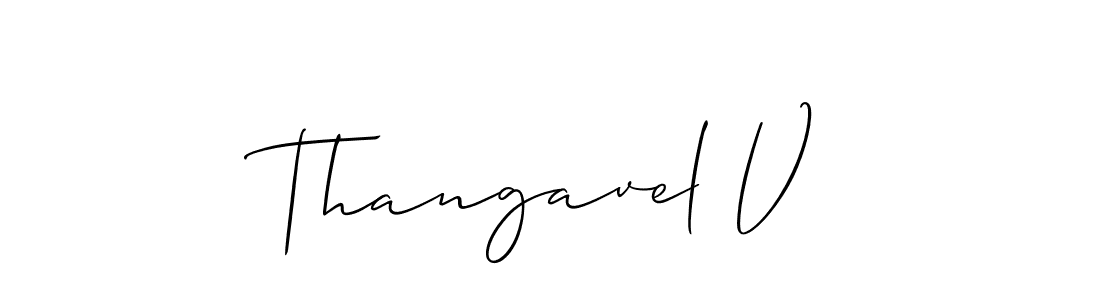 How to make Thangavel V signature? Allison_Script is a professional autograph style. Create handwritten signature for Thangavel V name. Thangavel V signature style 2 images and pictures png