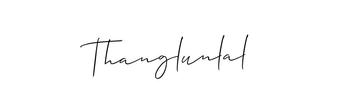 The best way (Allison_Script) to make a short signature is to pick only two or three words in your name. The name Thanglunlal include a total of six letters. For converting this name. Thanglunlal signature style 2 images and pictures png