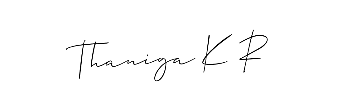Create a beautiful signature design for name Thaniga K R. With this signature (Allison_Script) fonts, you can make a handwritten signature for free. Thaniga K R signature style 2 images and pictures png
