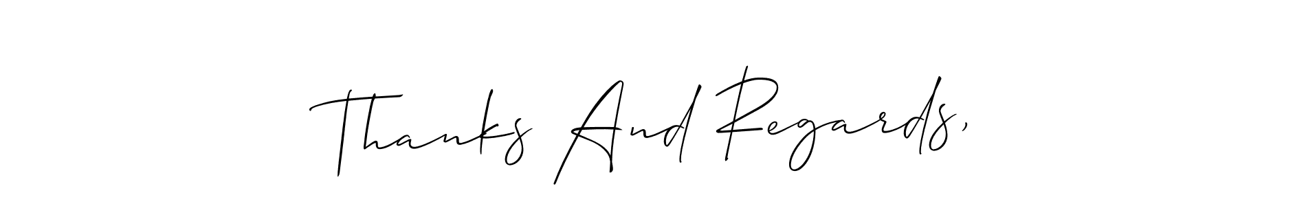 if you are searching for the best signature style for your name Thanks And Regards,. so please give up your signature search. here we have designed multiple signature styles  using Allison_Script. Thanks And Regards, signature style 2 images and pictures png