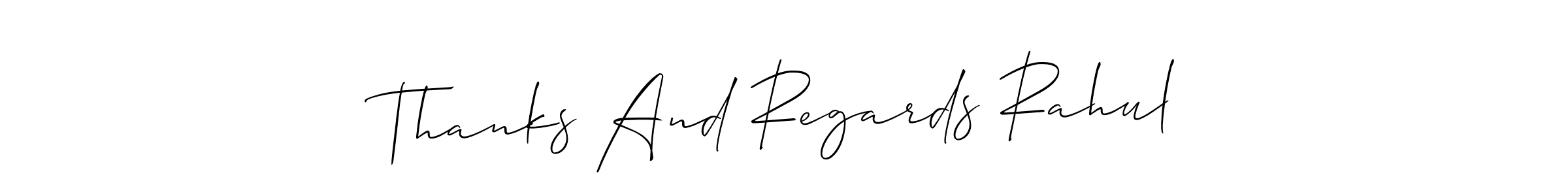 Create a beautiful signature design for name Thanks And Regards Rahul. With this signature (Allison_Script) fonts, you can make a handwritten signature for free. Thanks And Regards Rahul signature style 2 images and pictures png