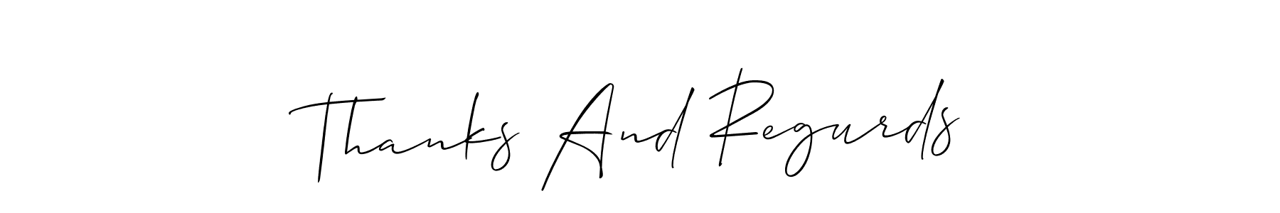 This is the best signature style for the Thanks And Regurds name. Also you like these signature font (Allison_Script). Mix name signature. Thanks And Regurds signature style 2 images and pictures png