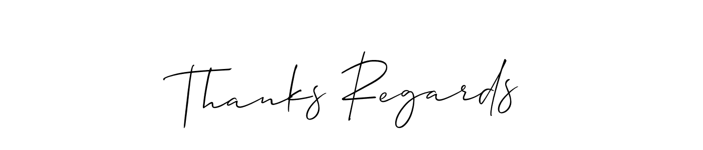 Create a beautiful signature design for name Thanks Regards. With this signature (Allison_Script) fonts, you can make a handwritten signature for free. Thanks Regards signature style 2 images and pictures png