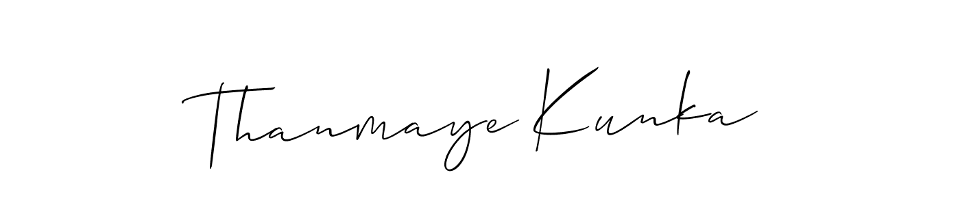 Make a beautiful signature design for name Thanmaye Kunka. With this signature (Allison_Script) style, you can create a handwritten signature for free. Thanmaye Kunka signature style 2 images and pictures png