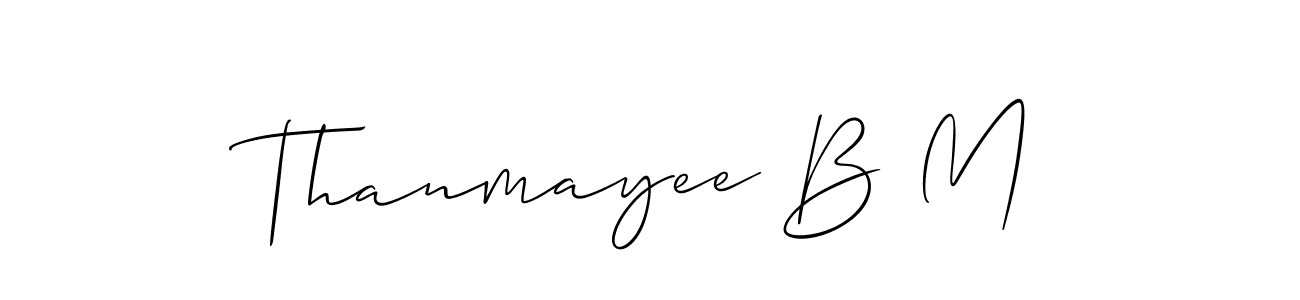 You should practise on your own different ways (Allison_Script) to write your name (Thanmayee B M) in signature. don't let someone else do it for you. Thanmayee B M signature style 2 images and pictures png
