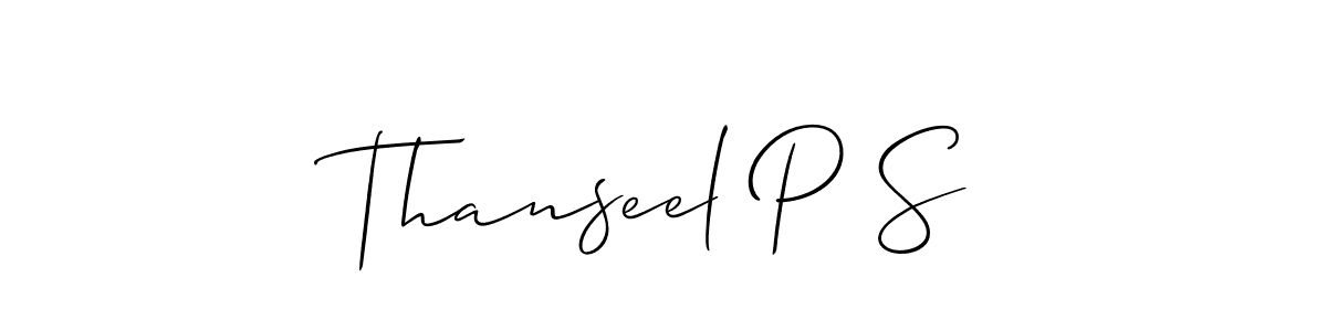 It looks lik you need a new signature style for name Thanseel P S. Design unique handwritten (Allison_Script) signature with our free signature maker in just a few clicks. Thanseel P S signature style 2 images and pictures png