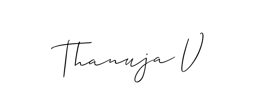 Create a beautiful signature design for name Thanuja V. With this signature (Allison_Script) fonts, you can make a handwritten signature for free. Thanuja V signature style 2 images and pictures png