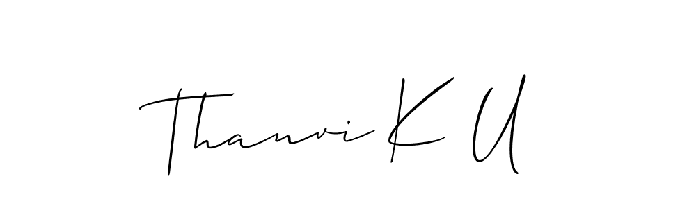 The best way (Allison_Script) to make a short signature is to pick only two or three words in your name. The name Thanvi K U include a total of six letters. For converting this name. Thanvi K U signature style 2 images and pictures png