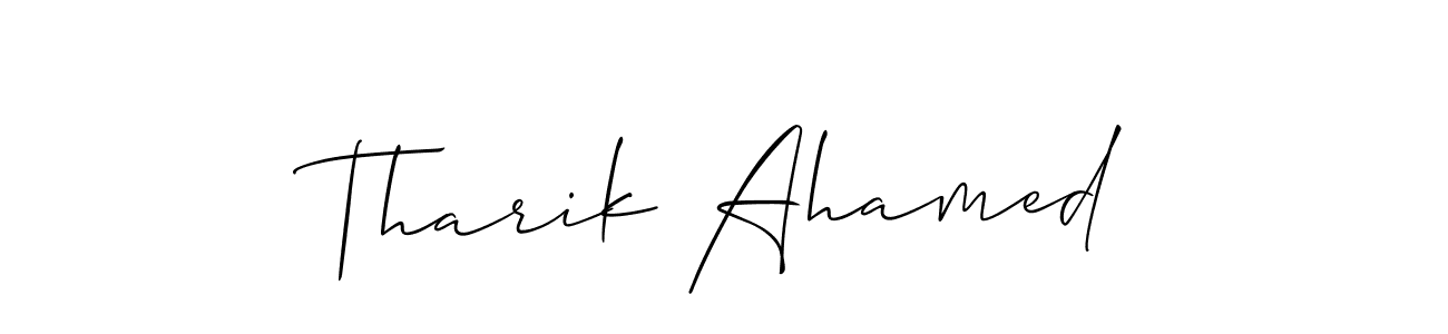 Create a beautiful signature design for name Tharik Ahamed. With this signature (Allison_Script) fonts, you can make a handwritten signature for free. Tharik Ahamed signature style 2 images and pictures png
