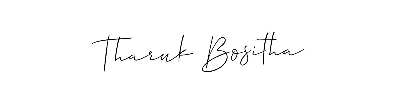 Create a beautiful signature design for name Tharuk Bositha. With this signature (Allison_Script) fonts, you can make a handwritten signature for free. Tharuk Bositha signature style 2 images and pictures png