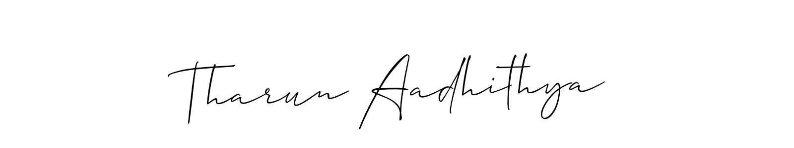 Also You can easily find your signature by using the search form. We will create Tharun Aadhithya name handwritten signature images for you free of cost using Allison_Script sign style. Tharun Aadhithya signature style 2 images and pictures png