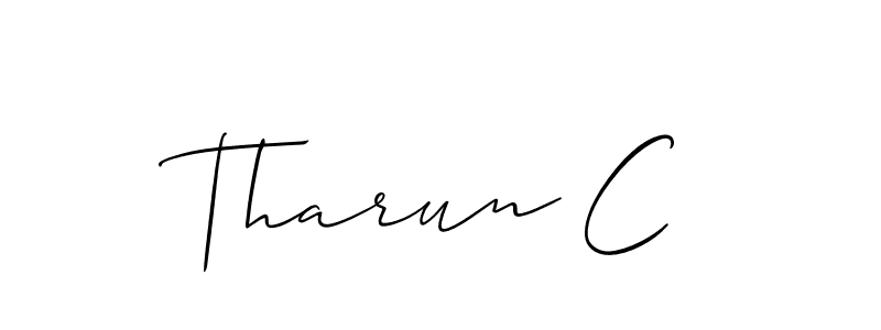 The best way (Allison_Script) to make a short signature is to pick only two or three words in your name. The name Tharun C include a total of six letters. For converting this name. Tharun C signature style 2 images and pictures png