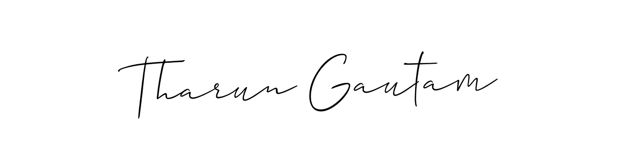 Make a beautiful signature design for name Tharun Gautam. With this signature (Allison_Script) style, you can create a handwritten signature for free. Tharun Gautam signature style 2 images and pictures png