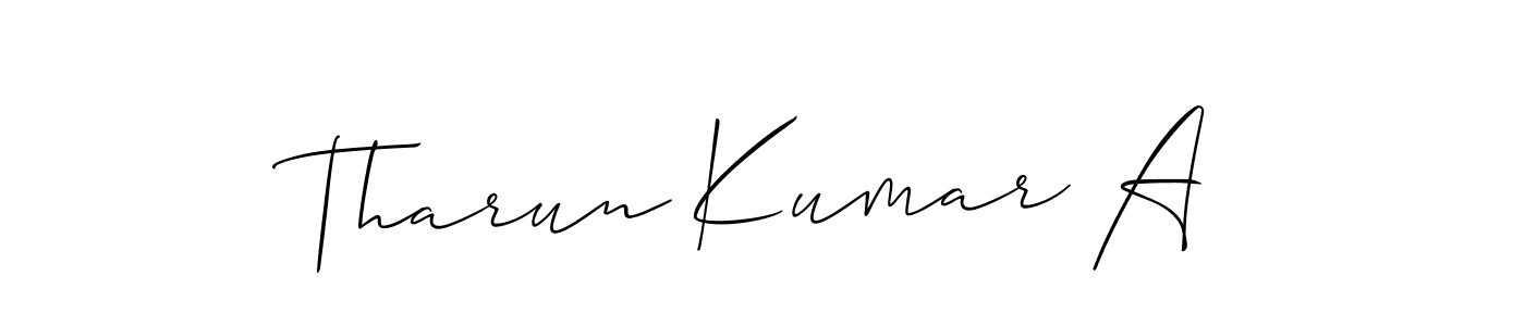 Make a beautiful signature design for name Tharun Kumar A. With this signature (Allison_Script) style, you can create a handwritten signature for free. Tharun Kumar A signature style 2 images and pictures png