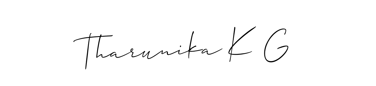 Also we have Tharunika K G name is the best signature style. Create professional handwritten signature collection using Allison_Script autograph style. Tharunika K G signature style 2 images and pictures png