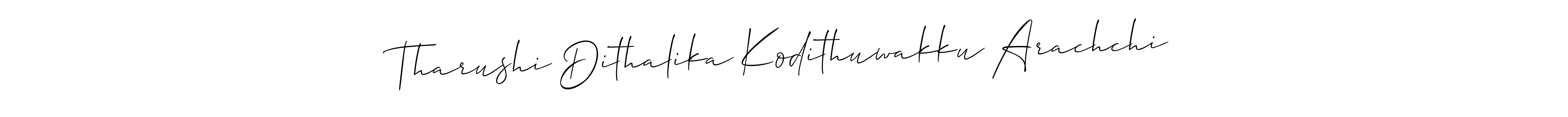 Use a signature maker to create a handwritten signature online. With this signature software, you can design (Allison_Script) your own signature for name Tharushi Dithalika Kodithuwakku Arachchi. Tharushi Dithalika Kodithuwakku Arachchi signature style 2 images and pictures png