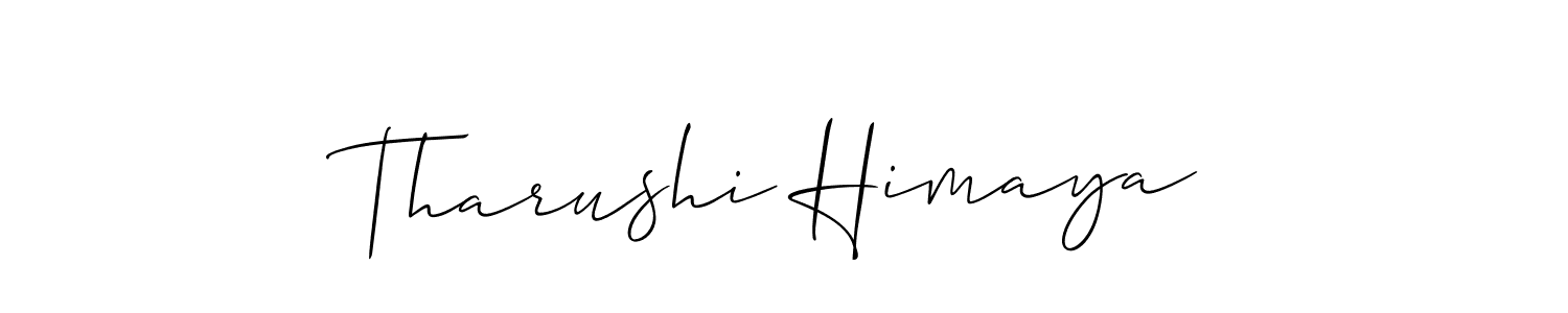 How to make Tharushi Himaya name signature. Use Allison_Script style for creating short signs online. This is the latest handwritten sign. Tharushi Himaya signature style 2 images and pictures png
