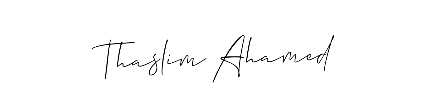 How to Draw Thaslim Ahamed signature style? Allison_Script is a latest design signature styles for name Thaslim Ahamed. Thaslim Ahamed signature style 2 images and pictures png