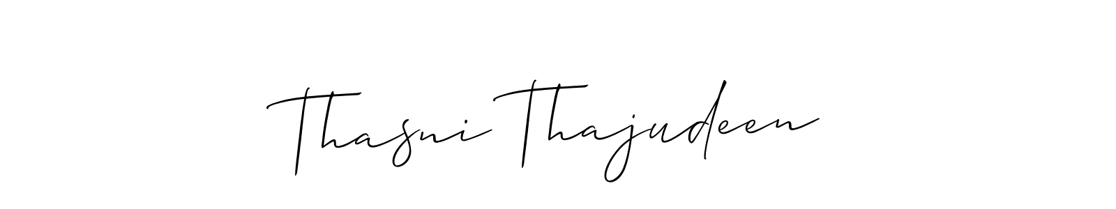 Also You can easily find your signature by using the search form. We will create Thasni Thajudeen name handwritten signature images for you free of cost using Allison_Script sign style. Thasni Thajudeen signature style 2 images and pictures png