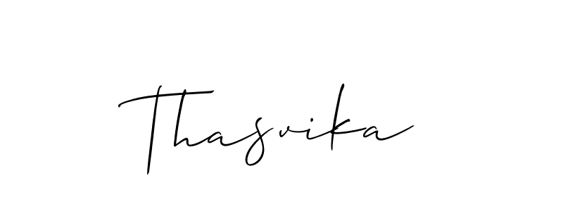 Use a signature maker to create a handwritten signature online. With this signature software, you can design (Allison_Script) your own signature for name Thasvika. Thasvika signature style 2 images and pictures png