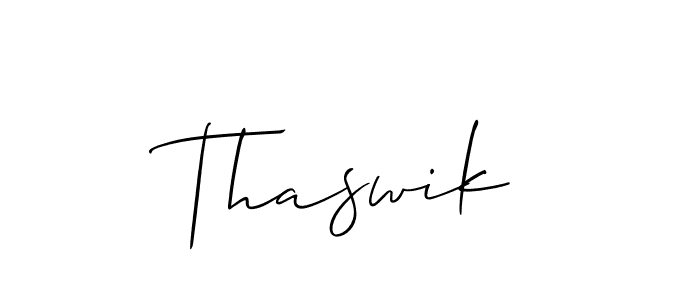 Use a signature maker to create a handwritten signature online. With this signature software, you can design (Allison_Script) your own signature for name Thaswik. Thaswik signature style 2 images and pictures png