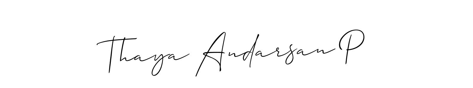 Make a beautiful signature design for name Thaya Andarsan P. With this signature (Allison_Script) style, you can create a handwritten signature for free. Thaya Andarsan P signature style 2 images and pictures png