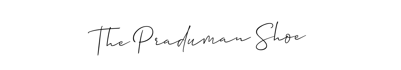 Allison_Script is a professional signature style that is perfect for those who want to add a touch of class to their signature. It is also a great choice for those who want to make their signature more unique. Get The Praduman Shoe name to fancy signature for free. The Praduman Shoe signature style 2 images and pictures png