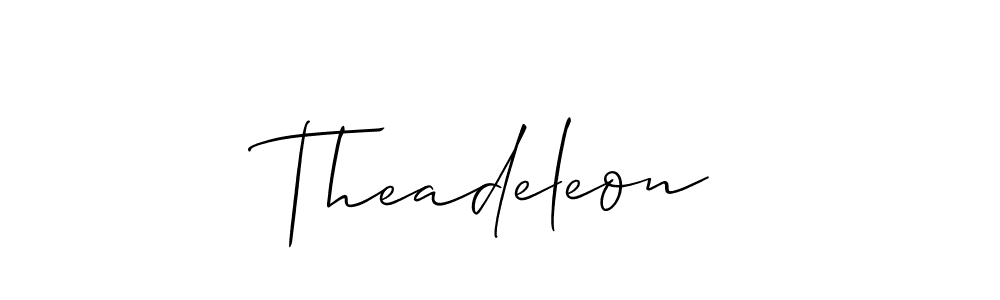 Also You can easily find your signature by using the search form. We will create Theadeleon name handwritten signature images for you free of cost using Allison_Script sign style. Theadeleon signature style 2 images and pictures png