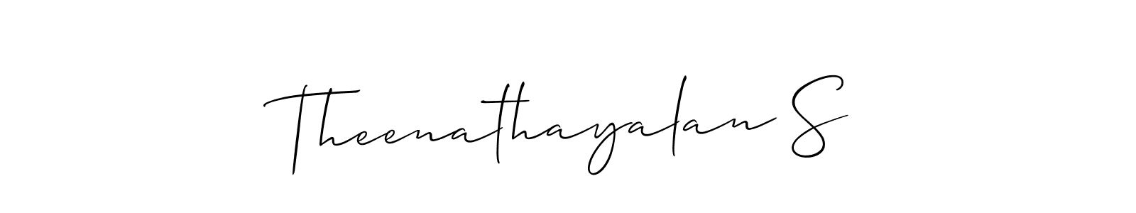The best way (Allison_Script) to make a short signature is to pick only two or three words in your name. The name Theenathayalan S include a total of six letters. For converting this name. Theenathayalan S signature style 2 images and pictures png