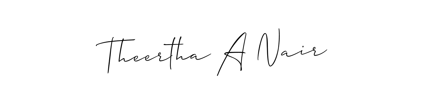 Make a short Theertha A Nair signature style. Manage your documents anywhere anytime using Allison_Script. Create and add eSignatures, submit forms, share and send files easily. Theertha A Nair signature style 2 images and pictures png
