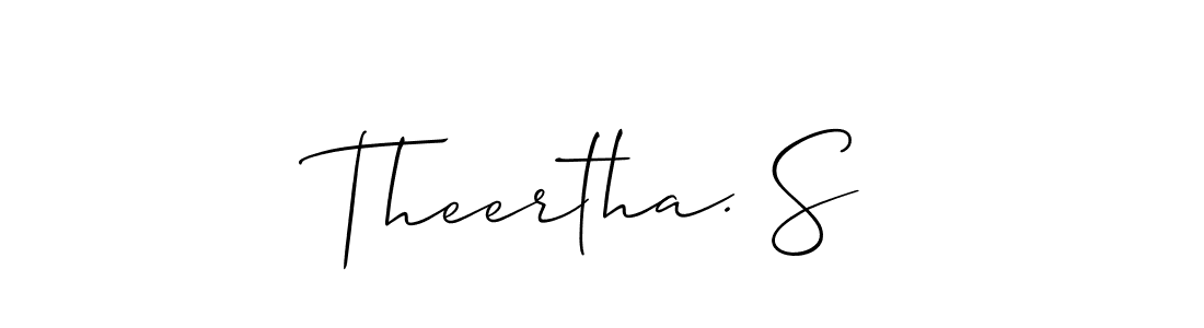 The best way (Allison_Script) to make a short signature is to pick only two or three words in your name. The name Theertha. S include a total of six letters. For converting this name. Theertha. S signature style 2 images and pictures png