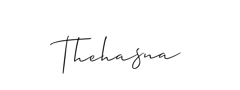 Make a beautiful signature design for name Thehasna. With this signature (Allison_Script) style, you can create a handwritten signature for free. Thehasna signature style 2 images and pictures png