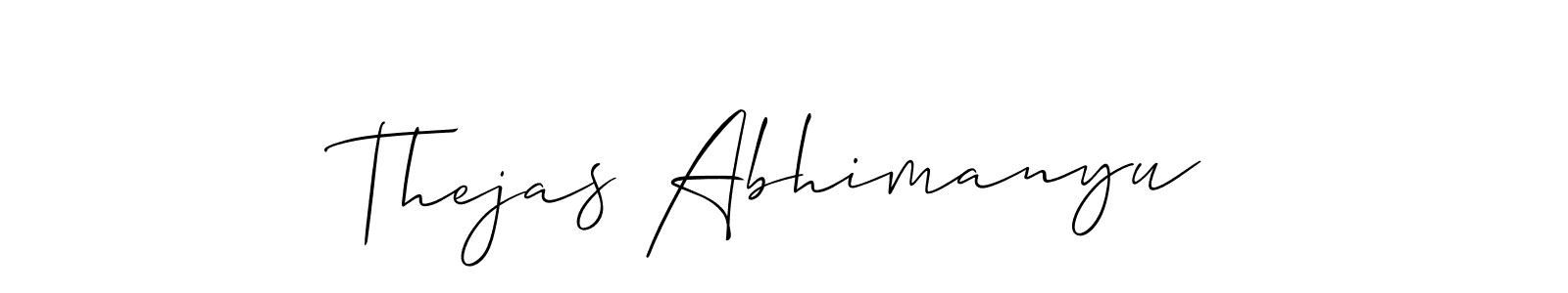 Make a beautiful signature design for name Thejas Abhimanyu. With this signature (Allison_Script) style, you can create a handwritten signature for free. Thejas Abhimanyu signature style 2 images and pictures png