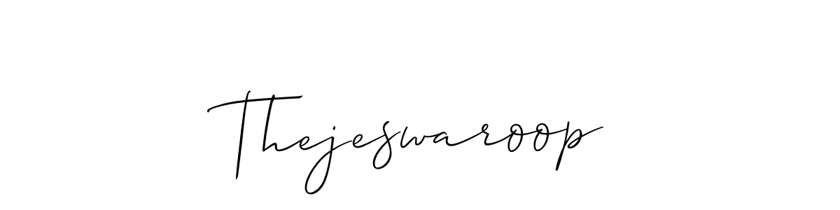 The best way (Allison_Script) to make a short signature is to pick only two or three words in your name. The name Thejeswaroop include a total of six letters. For converting this name. Thejeswaroop signature style 2 images and pictures png