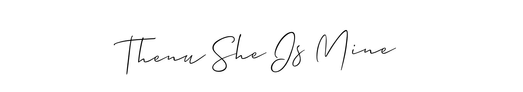 The best way (Allison_Script) to make a short signature is to pick only two or three words in your name. The name Thenu She Is Mine include a total of six letters. For converting this name. Thenu She Is Mine signature style 2 images and pictures png