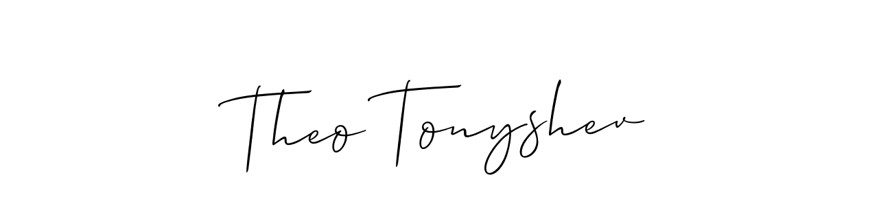 Make a beautiful signature design for name Theo Tonyshev. With this signature (Allison_Script) style, you can create a handwritten signature for free. Theo Tonyshev signature style 2 images and pictures png