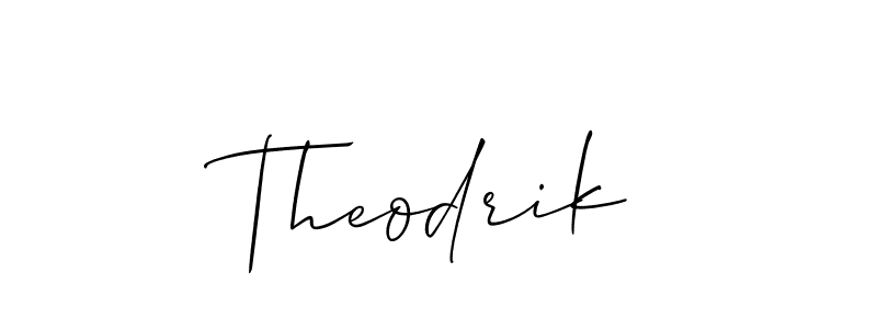 Make a beautiful signature design for name Theodrik. With this signature (Allison_Script) style, you can create a handwritten signature for free. Theodrik signature style 2 images and pictures png