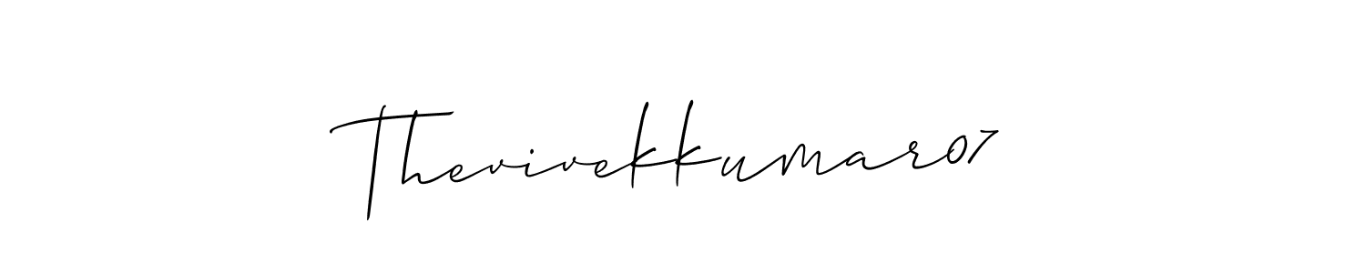 Also You can easily find your signature by using the search form. We will create Thevivekkumar07 name handwritten signature images for you free of cost using Allison_Script sign style. Thevivekkumar07 signature style 2 images and pictures png