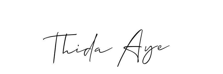The best way (Allison_Script) to make a short signature is to pick only two or three words in your name. The name Thida Aye include a total of six letters. For converting this name. Thida Aye signature style 2 images and pictures png