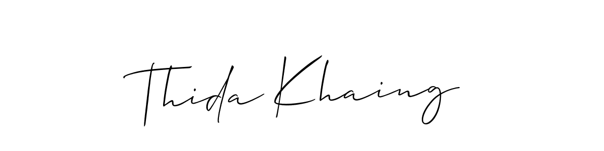 Also You can easily find your signature by using the search form. We will create Thida Khaing name handwritten signature images for you free of cost using Allison_Script sign style. Thida Khaing signature style 2 images and pictures png