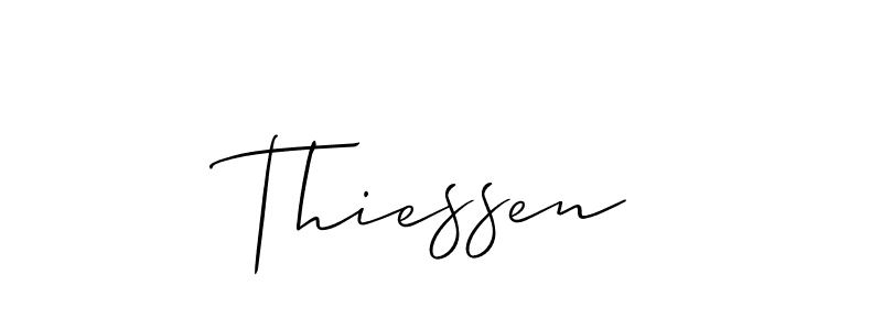 Use a signature maker to create a handwritten signature online. With this signature software, you can design (Allison_Script) your own signature for name Thiessen. Thiessen signature style 2 images and pictures png