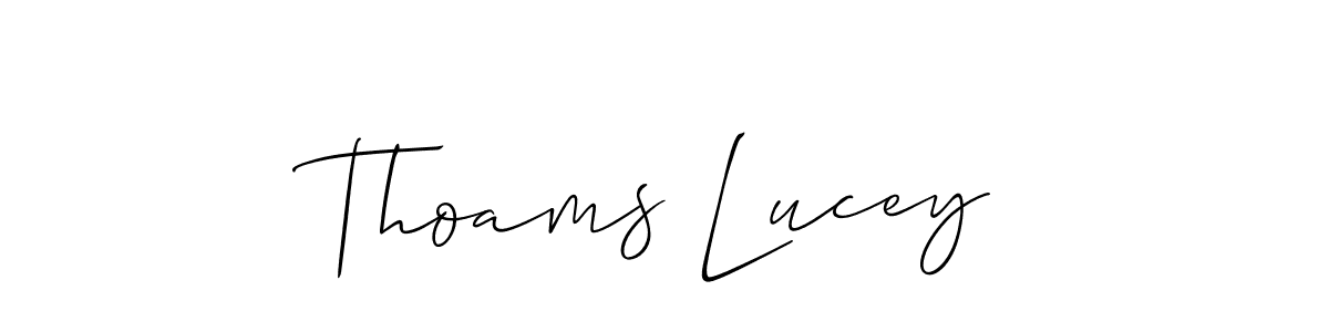 The best way (Allison_Script) to make a short signature is to pick only two or three words in your name. The name Thoams Lucey include a total of six letters. For converting this name. Thoams Lucey signature style 2 images and pictures png