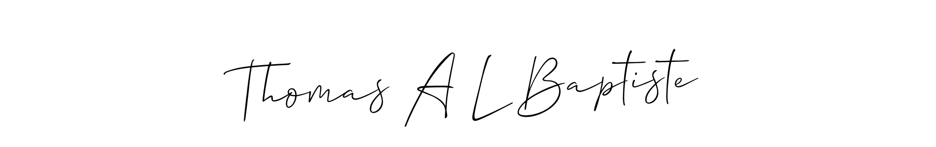 The best way (Allison_Script) to make a short signature is to pick only two or three words in your name. The name Thomas A L Baptiste include a total of six letters. For converting this name. Thomas A L Baptiste signature style 2 images and pictures png