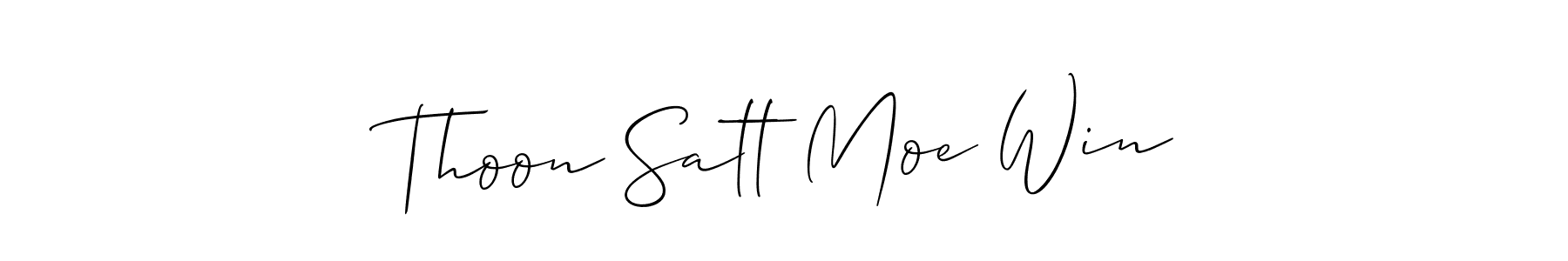 if you are searching for the best signature style for your name Thoon Satt Moe Win. so please give up your signature search. here we have designed multiple signature styles  using Allison_Script. Thoon Satt Moe Win signature style 2 images and pictures png