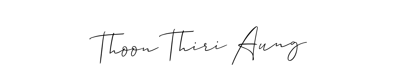 The best way (Allison_Script) to make a short signature is to pick only two or three words in your name. The name Thoon Thiri Aung include a total of six letters. For converting this name. Thoon Thiri Aung signature style 2 images and pictures png