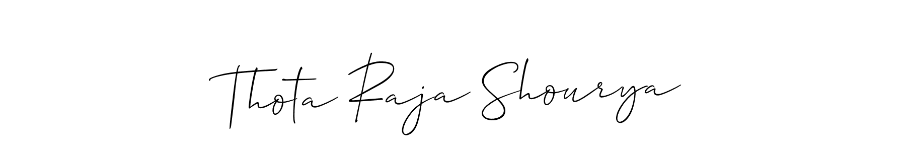 Create a beautiful signature design for name Thota Raja Shourya. With this signature (Allison_Script) fonts, you can make a handwritten signature for free. Thota Raja Shourya signature style 2 images and pictures png