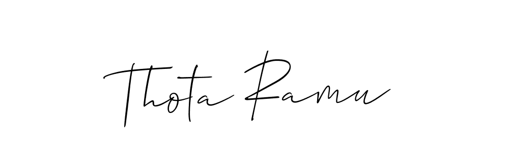 The best way (Allison_Script) to make a short signature is to pick only two or three words in your name. The name Thota Ramu include a total of six letters. For converting this name. Thota Ramu signature style 2 images and pictures png