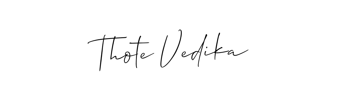 if you are searching for the best signature style for your name Thote Vedika. so please give up your signature search. here we have designed multiple signature styles  using Allison_Script. Thote Vedika signature style 2 images and pictures png