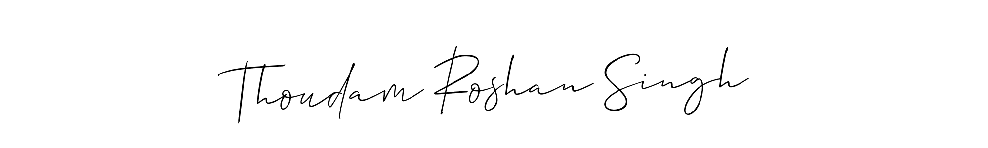 The best way (Allison_Script) to make a short signature is to pick only two or three words in your name. The name Thoudam Roshan Singh include a total of six letters. For converting this name. Thoudam Roshan Singh signature style 2 images and pictures png